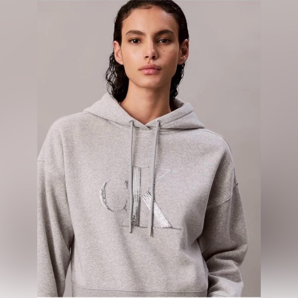 Calvin Klein Jeans Gray CK Logo Hoodie cropped size M